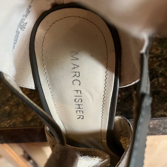 Marc Fisher Taupe Peep-Toe Block Heels - Picture 6 of 8